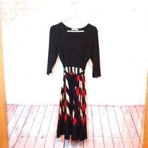 Danny And Nicole Womans Black Print Sweater‎ Dress PL NWT